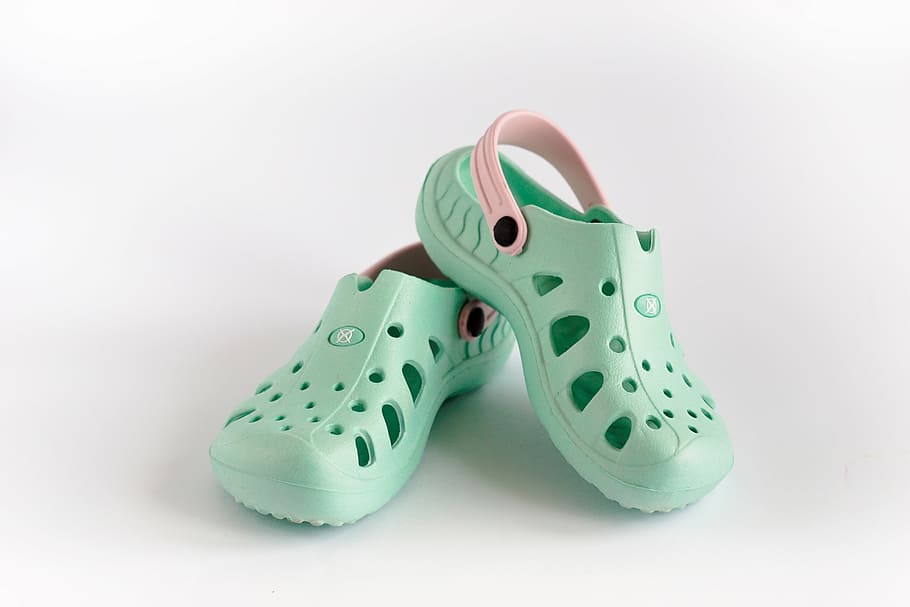 crocs, flip, sandalias, zapatos, verano, niños, Foto de estudio, dos objetos, par, zapato