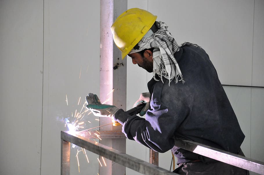 man, constructing, metal frame, welding machine, workers, weld, welder, work, industry, metalworking