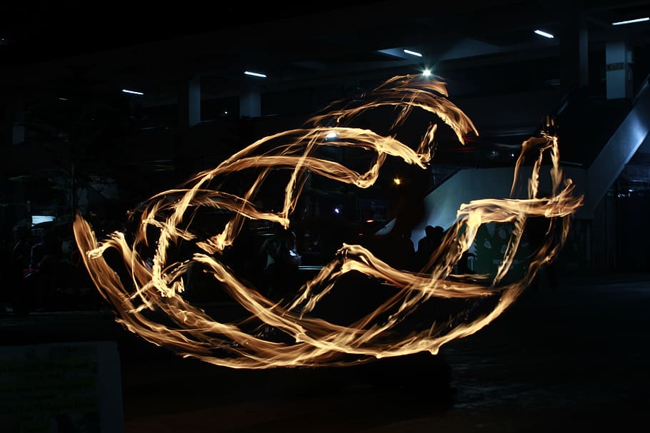 Light Painting, Fire Dancing, fire, light, night, performance, motion, illuminated, technology, indoors