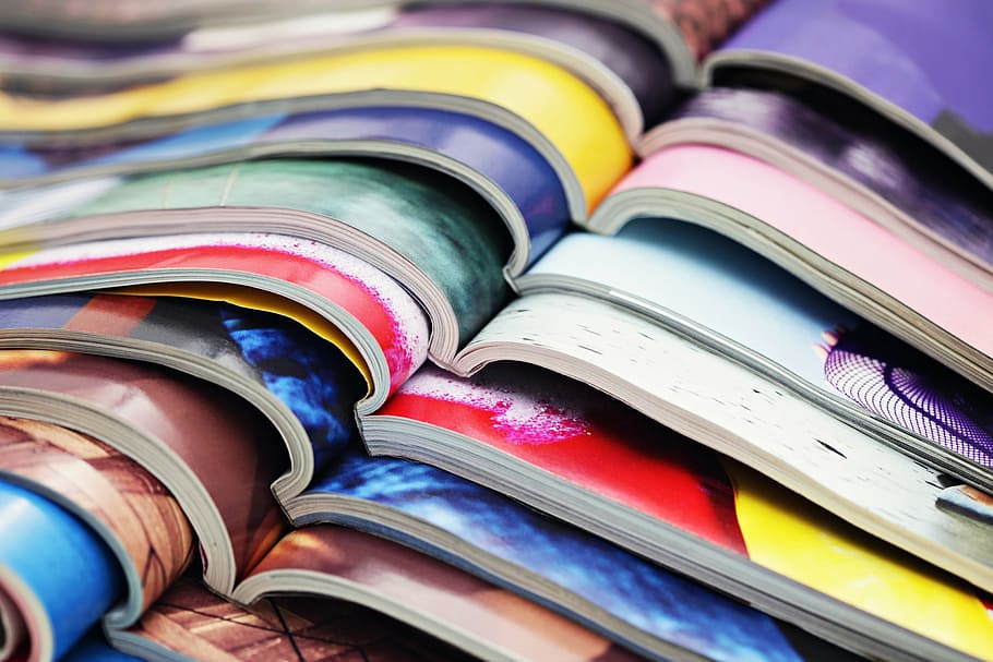 shallow, focus photography, multicolored, books, magazine, colors, media, page, colorful, book