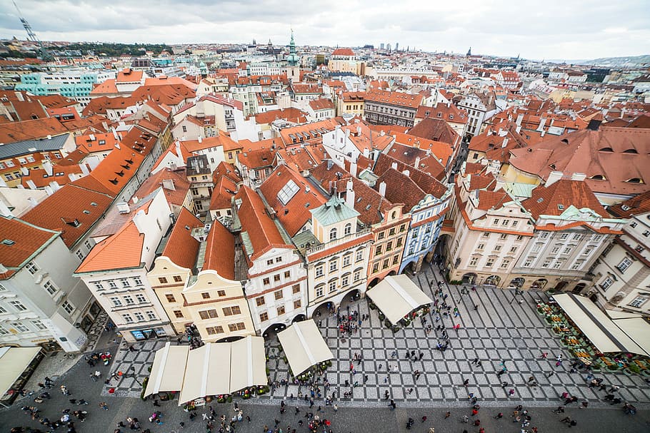 prague, old, town square houses, Prague Old Town, Old Town Square, Houses, Panorama, architecture, city, czech