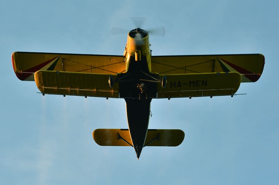 flying, yellow, sky, airplane, air Vehicle, transportation, air, mode of Transport, commercial Airplane, mode of transportation