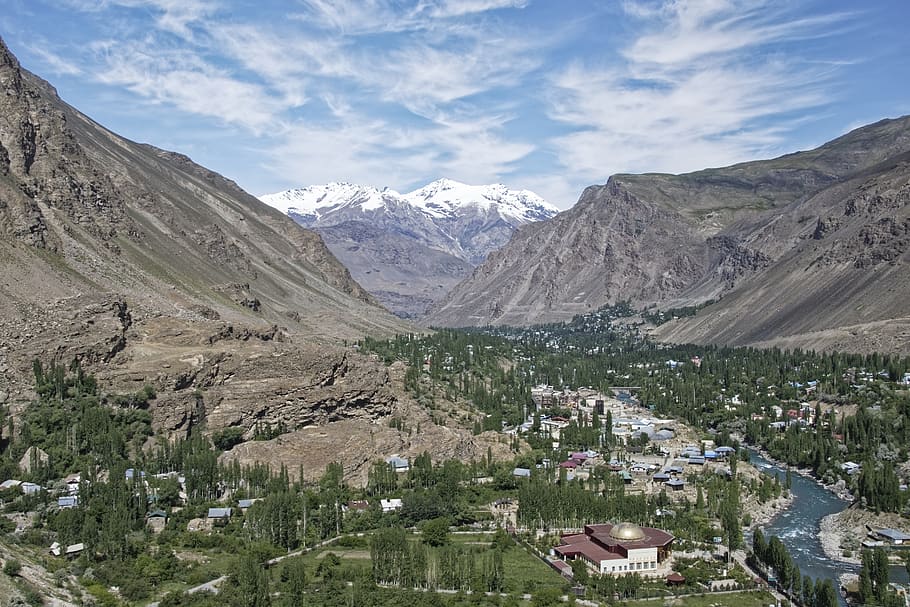 tajikistan, khorugh, provinsi gunung-badakhshan, pamir, pegunungan tinggi, sungai pandsch, lembah pandsch, pemandangan, sungai, air