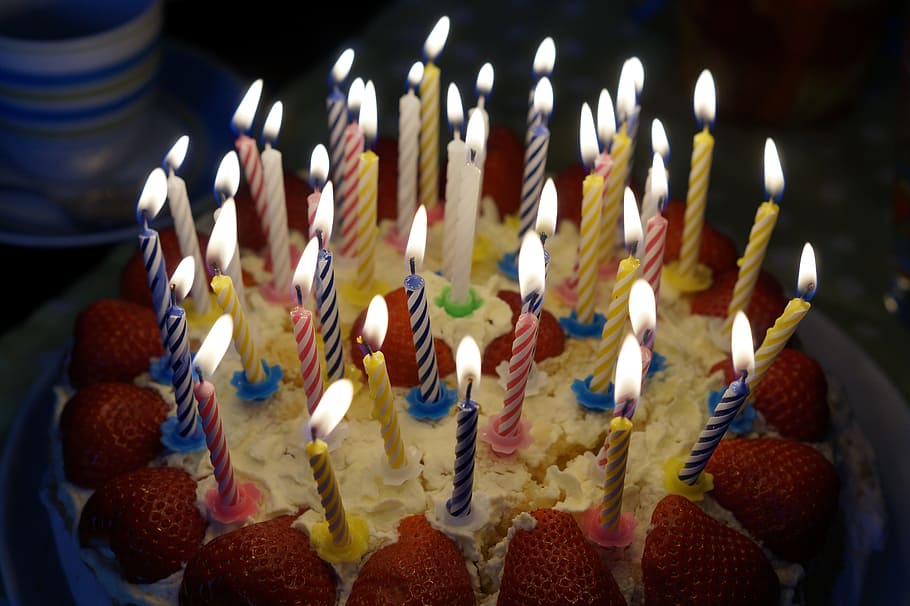 lighted cherry cake, birthday cake, burn, candles, candlelight, age, birthday candles, forty, 40, birthday