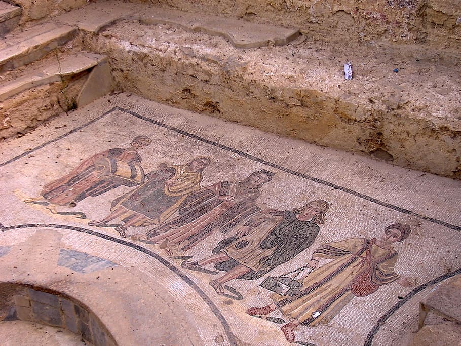 Mosaico, praça armerina, sicília, enna restauração, obra de arte, antiguidade, antiga, civilização antiga, história, arquitetura