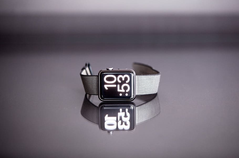 silver apple, watch, displaying, 10:53, silver, accessories, time, reflection, technology, single object