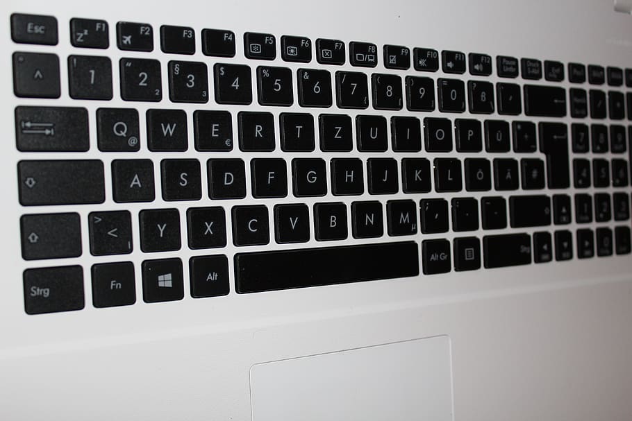 teclado, laptop, chaves, datailaufnahme, teclado de computador, caderno, branco, letras, eletrônicos, computador