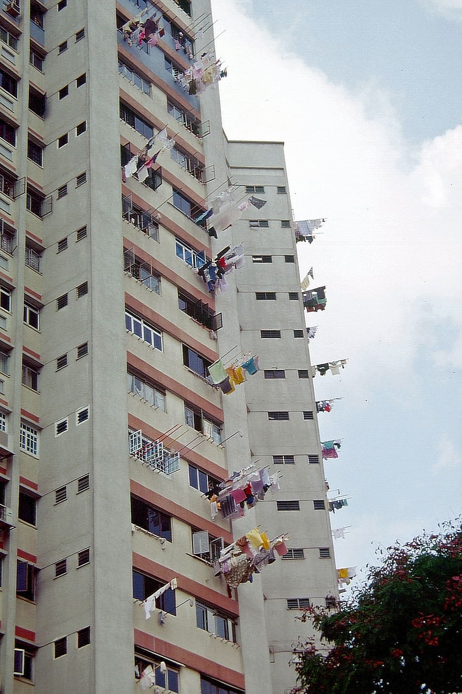 laundry, dry, skyscraper, clotheslines, hang, dry laundry, garments, asia, singapore, building exterior