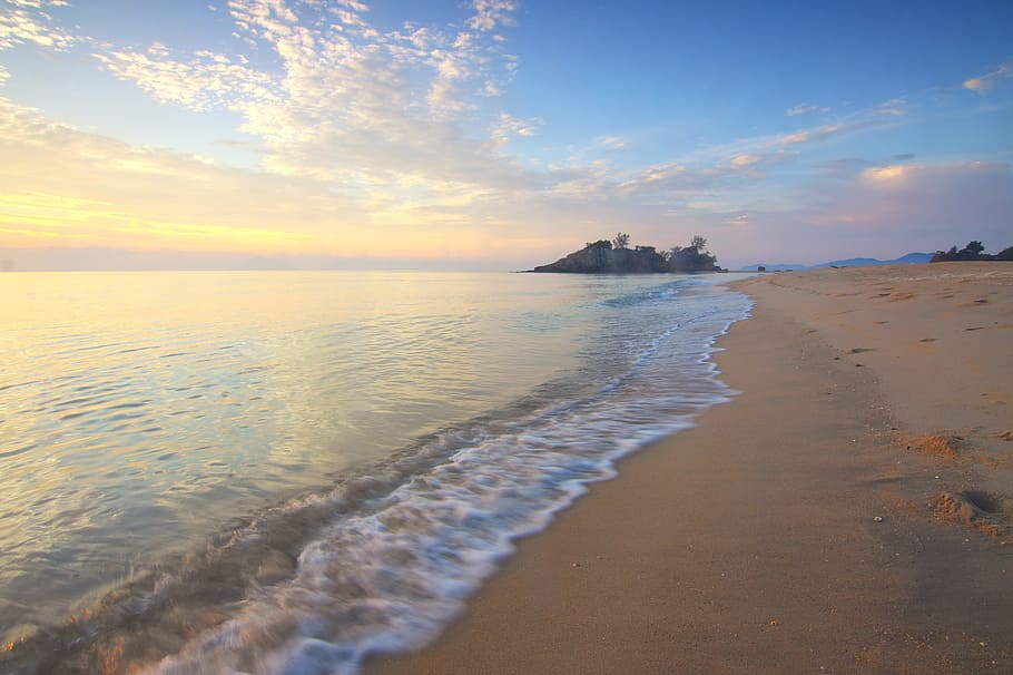 calm beach sunset, Calm, Beach, Sunset, travel, sea, sand, nature, coastline, summer
