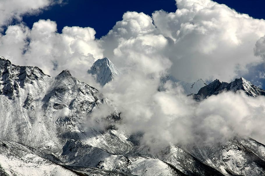 himalayas, cloud mood, mountains, mountain, snow, nature, mountain Peak, outdoors, landscape, scenics