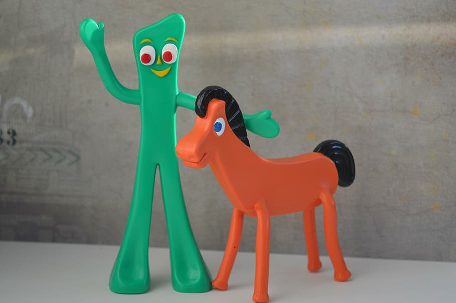 gumby, pokey, toys, childhood, retro, vintage, figurines, characters, toy, full length