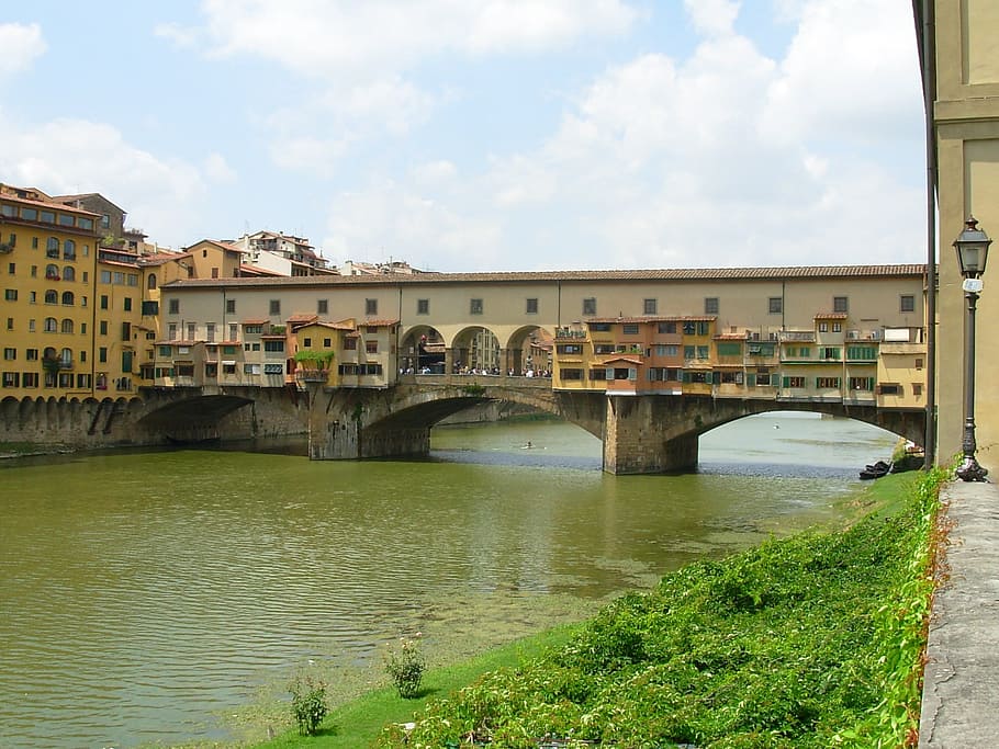 firenze, bridge, river, arno, ponte vecchio, florence, tuscany, architecture, built structure, water