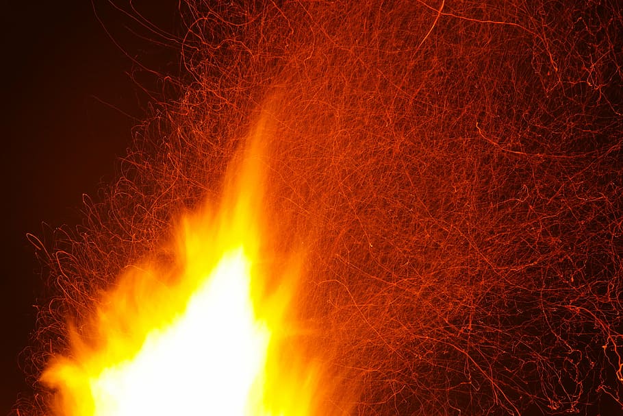 untitled, flying sparks, radio, red, yellow, glow, flame, blaze, campfire, romantic
