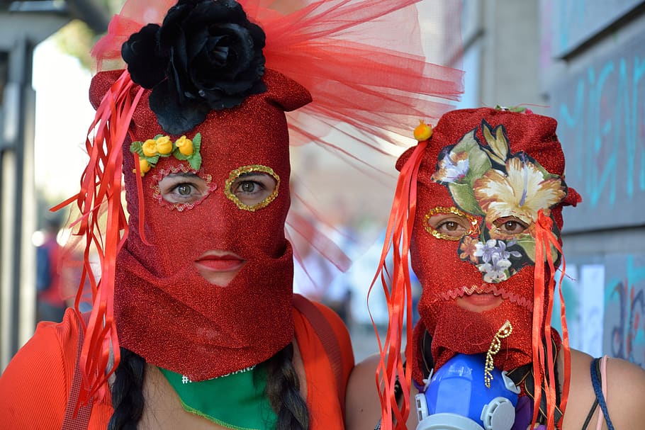 mask, hood, eyes, look, women, red, feminism, chile, art and craft, representation