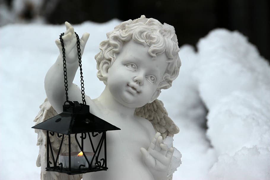 black, candle lantern, cherub hand statue, Angel, Angel, Figure, Symbol, Angel Wings, angel, angel figure, angel face