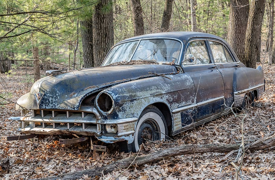 antique car, old, vintage, transportation, auto, motor vehicle, abandoned, mode of transportation, car, tree