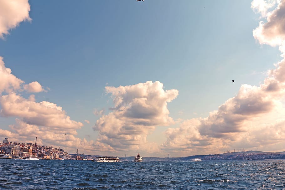 Istanbul, Bosphorus, Turkey, Sky, istanbul, bosphorus, v, clouds, sea, cloud - sky, nature