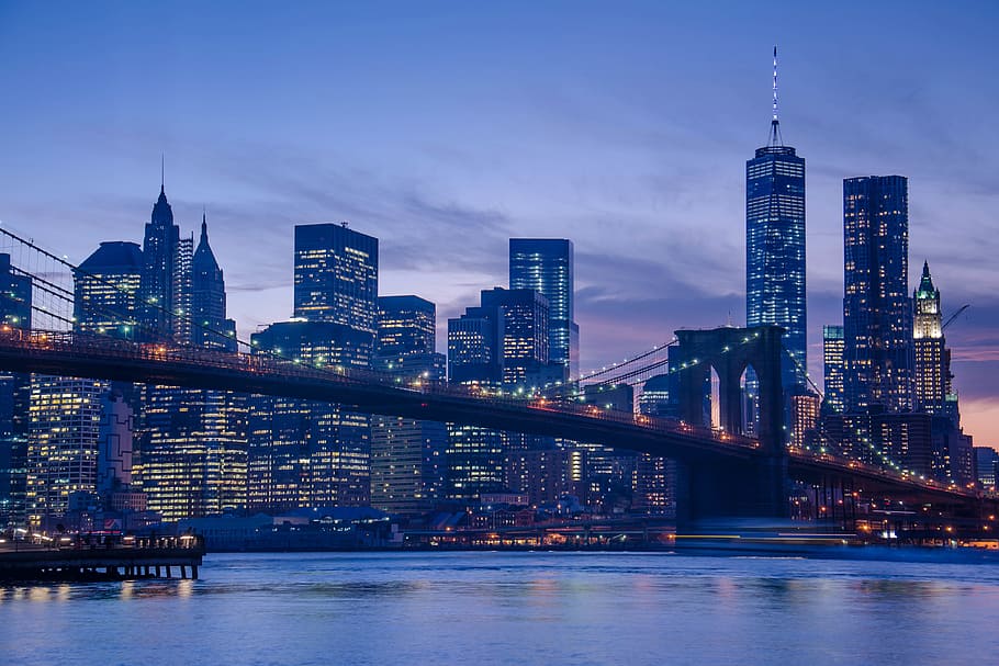 famous, manhattan skyline, captured, sunset, new, york city, New York City, urban, business, city
