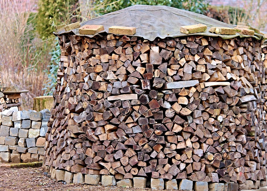 firewood lot, concrete, bricks, firewood, holzstapel, wood, growing stock, timber, stacked up, storage