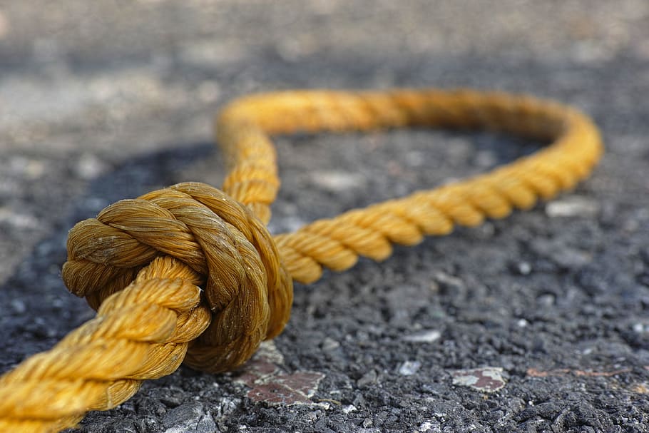 rope, yellow, connect, old, macro, node, close, detail shots, beautiful, copy space