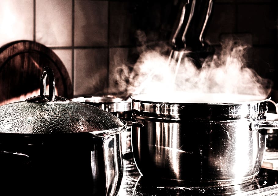 沸騰, 水, 灰色, ステンレス, 鋼の調理鍋, 圧力鍋, キッチン, 調理, 鍋, 調理鍋