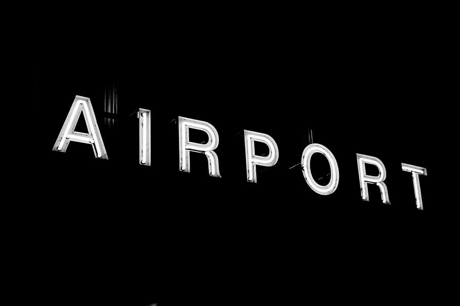 white, airport, led, light signage, aviation, sign, night, business, flight, commercial