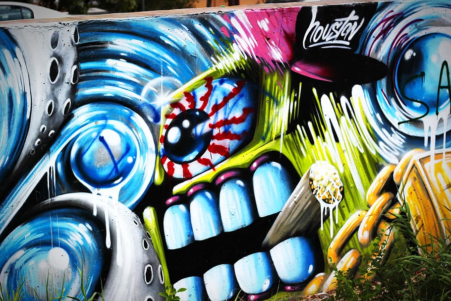 multicolored monster painting, graffiti, street art, wall mural, spray paint, street, wall, spray, paint, artistic