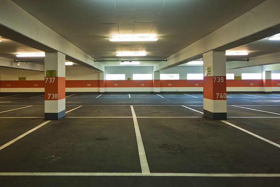 blanco, naranja, estacionamiento de varios pisos, parque, plano, nivel de parque, estacionamiento, número, espacio alternativo, nivel de estacionamiento