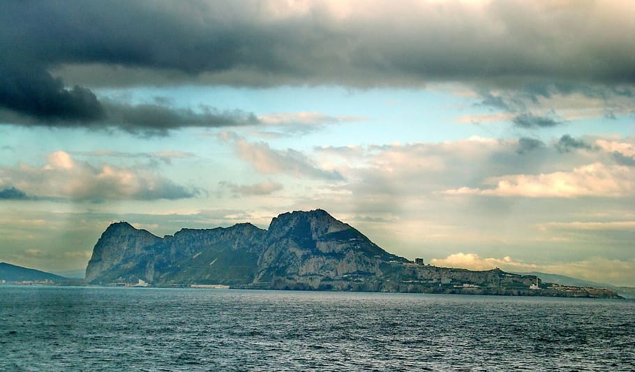灰色, 雲, 岩, 山, ジブラルタル, 海峡, 崖, 大西洋, 地中海, 風景