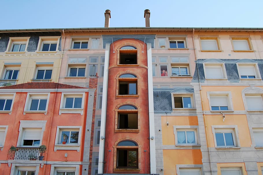 brown, beige, building, red, concrete, architecture, structure, window, sky, building exterior