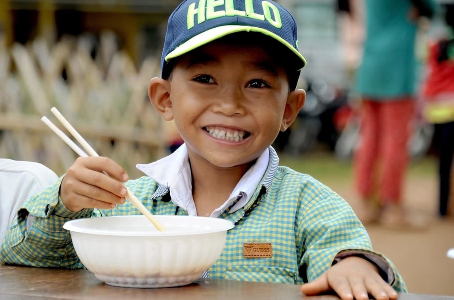 Child, Noodle, High Land, family pass north, vietnam, breakfast, emotion, happy, looking at camera, headshot