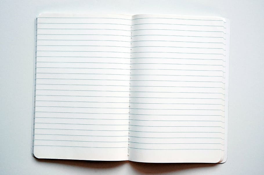white notebook, vintage, notebook, exercise book, lines, unfolded, white, paper, striped, note pad