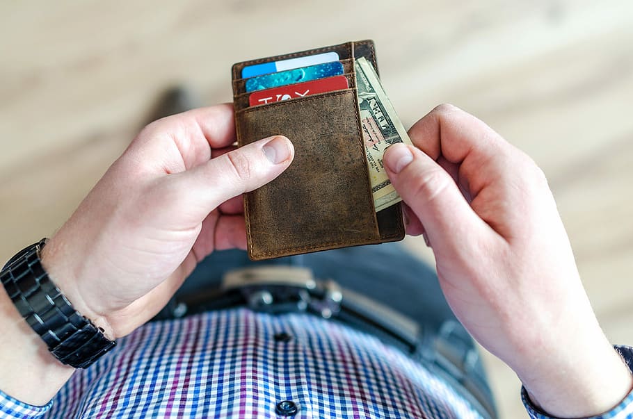 person, holding, brown, wallet, money, finance, cash, business, hand, purse