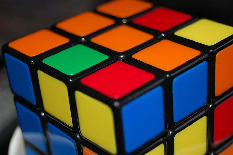 rubik's, cube, color, square, red, green, orange, yellow, blue, multi colored