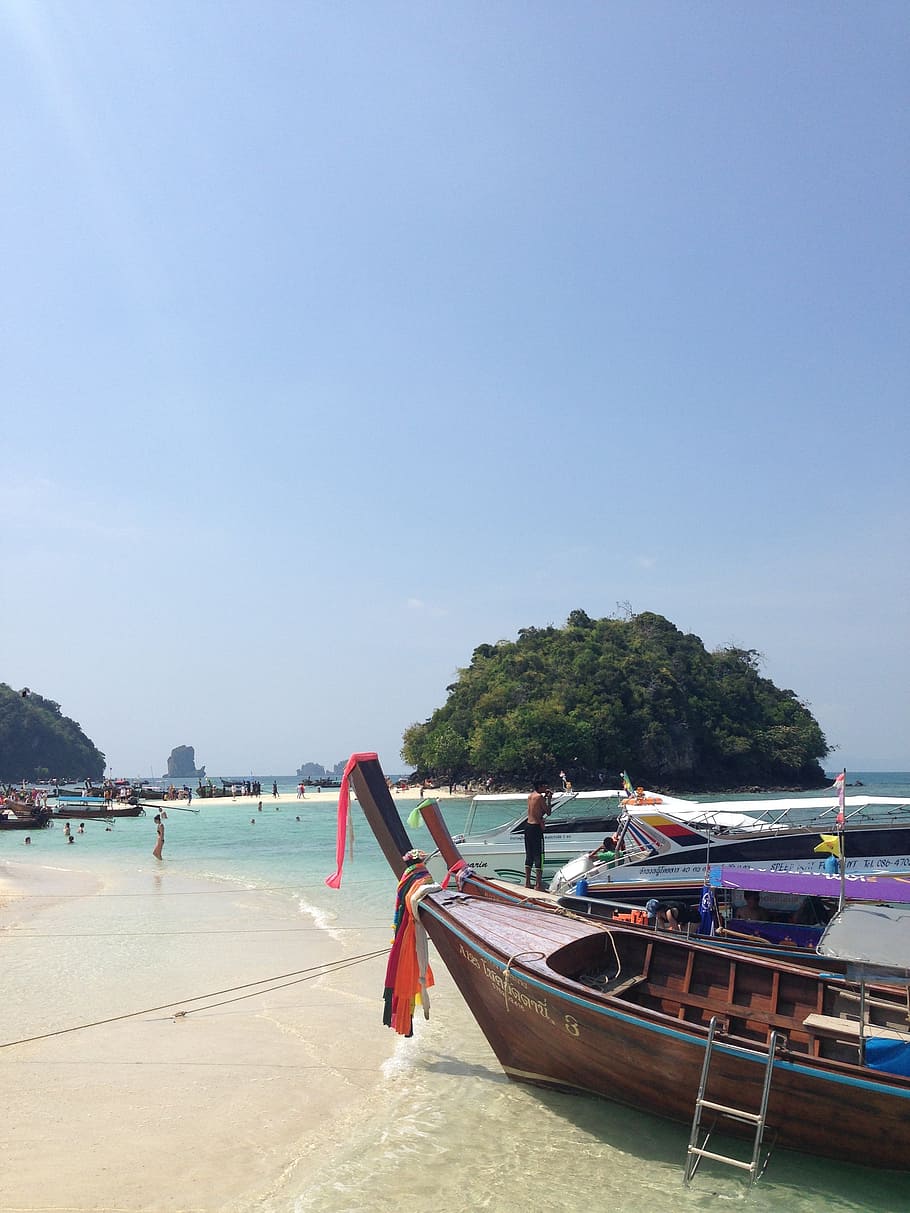 water, ocean, boat, nautical Vessel, sea, beach, thailand, asia, island, krabi