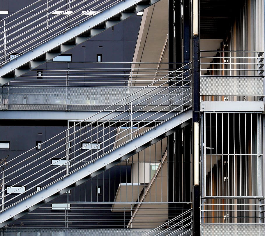 architecture, metal, stairs, gateways, floors, geometry, building, offices, city, horizontal