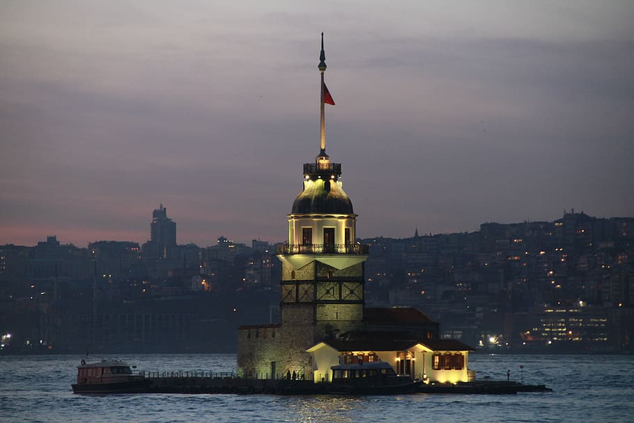torre de donzela, garganta, turquia, praia, marinha, istambul, bela, paisagem, turismo, exterior do edifício