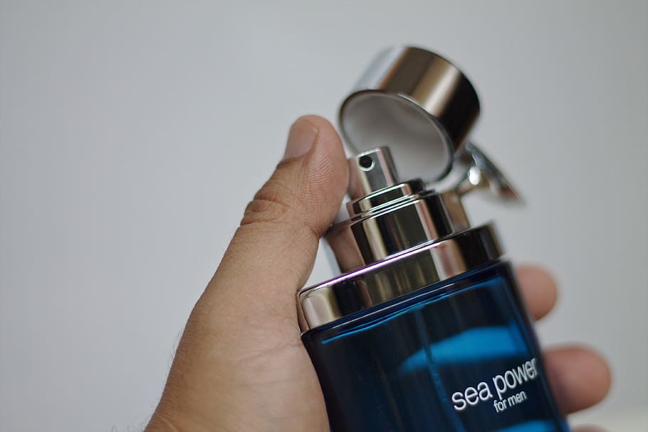 person, holding, sea power, men fragrance spray bottle, Men, Fragrance, Perfume, for men, personal care, smell