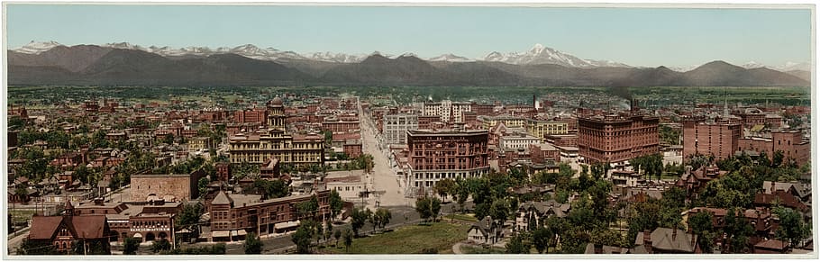 1898, Panorama, Denver, Colorado, kota, foto, lansekap, lanskap, pegunungan, domain publik