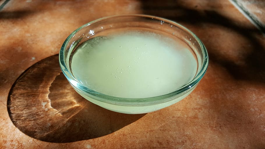 round, clear, glass bowl, filed, liquid, coconut oil, glass dish, organic, bowl, ayurveda