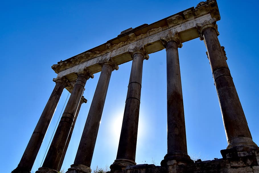 ローマ, 青, フォーラム, 木星の神殿, 建築, 歴史, 過去, 建築柱, 空, 古い廃in