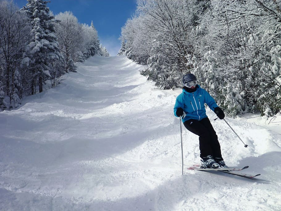 persona esquiar, montaña, persona, canadá, esquí alpino, esquiador, my-tremblant, québec, nieve, invierno