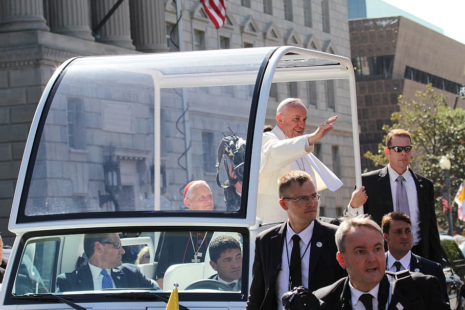 white, vehicle, Pope Francis, Vatican, Catholic, pope, washington dc, francesco, people, men