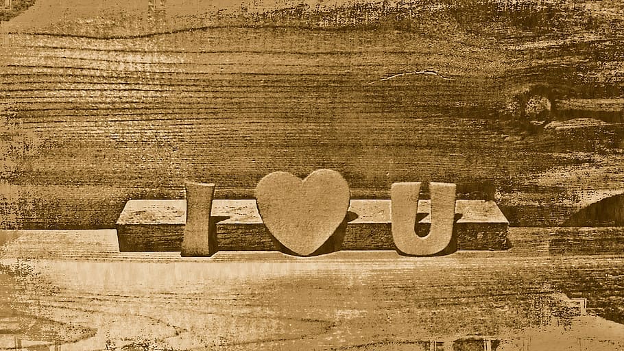 brown, i love, u, freestanding letters, i love you, wood, heart, romantic, love, happy