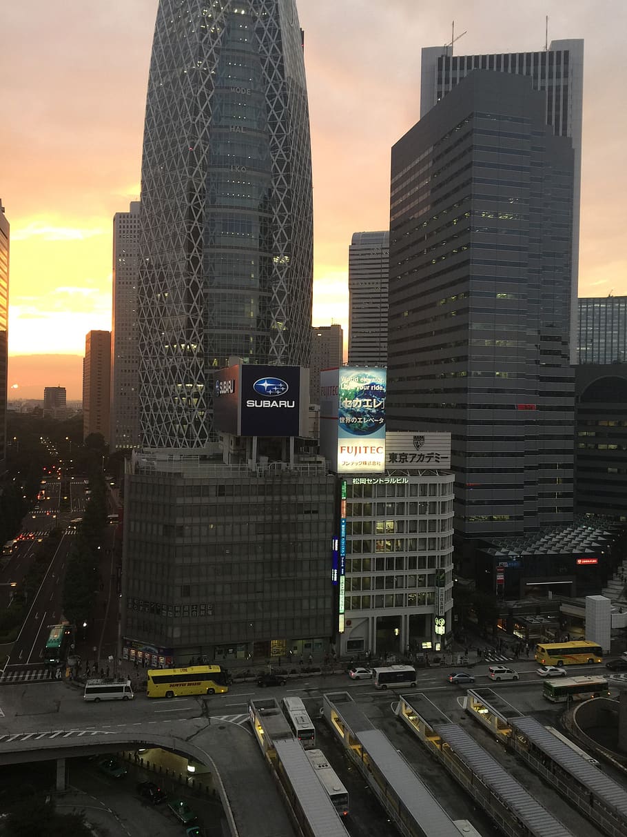 japan, tokyo, shinjuku, built structure, building exterior, city, architecture, sunset, office building exterior, sky