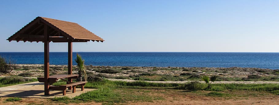 cyprus, ayia napa, lanta beach, resting site, kiosk, tourism, vacations, recreation, sea, water