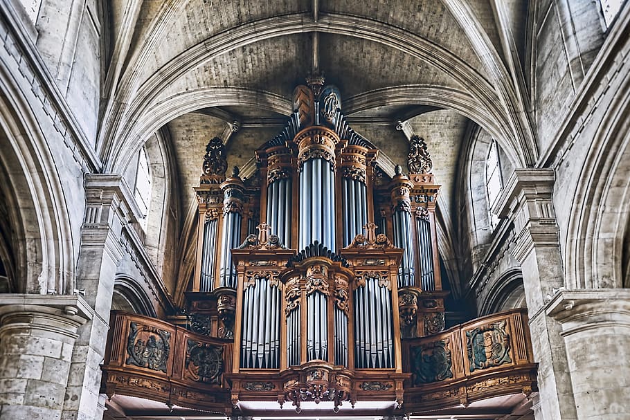 órgano de tubos, notre dame, le havre, catedral, iglesia, dama, francia, órgano, religión, arquitectura