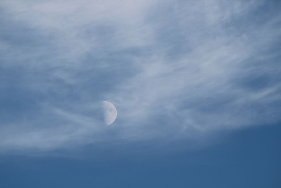 moon at sky, moon, clouds, sky, planet, lunar, orbit, haze, atmosphere, astronomy