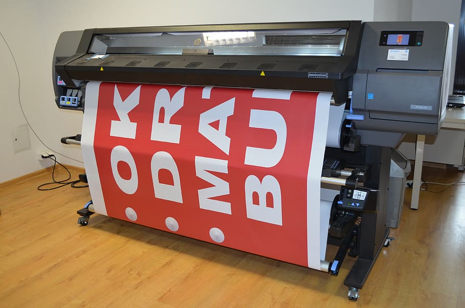 black, wide, format printer, print, machine, electronic, technology, printing house, indoors, red