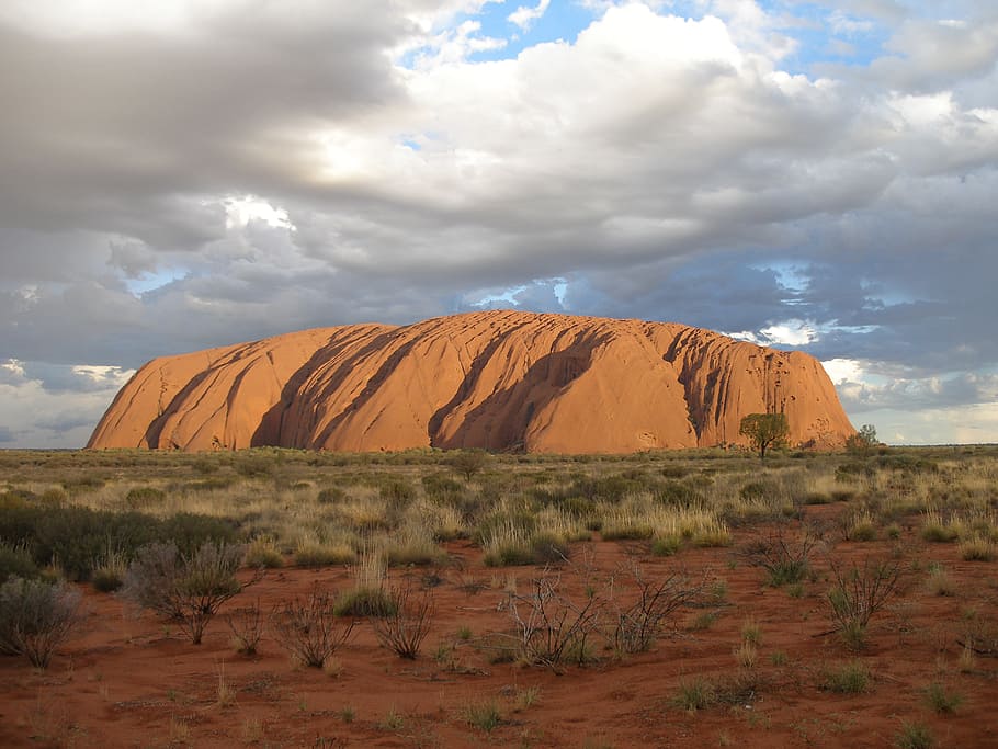 uluru, australia, uluru, ayers rock, australia, outback, australian outback, sunset, rain on uluru, cloud - sky, sky